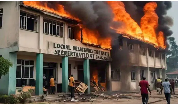Violence Erupts in Rivers State as Protesters Set Local Government Secretariat Ablaze
