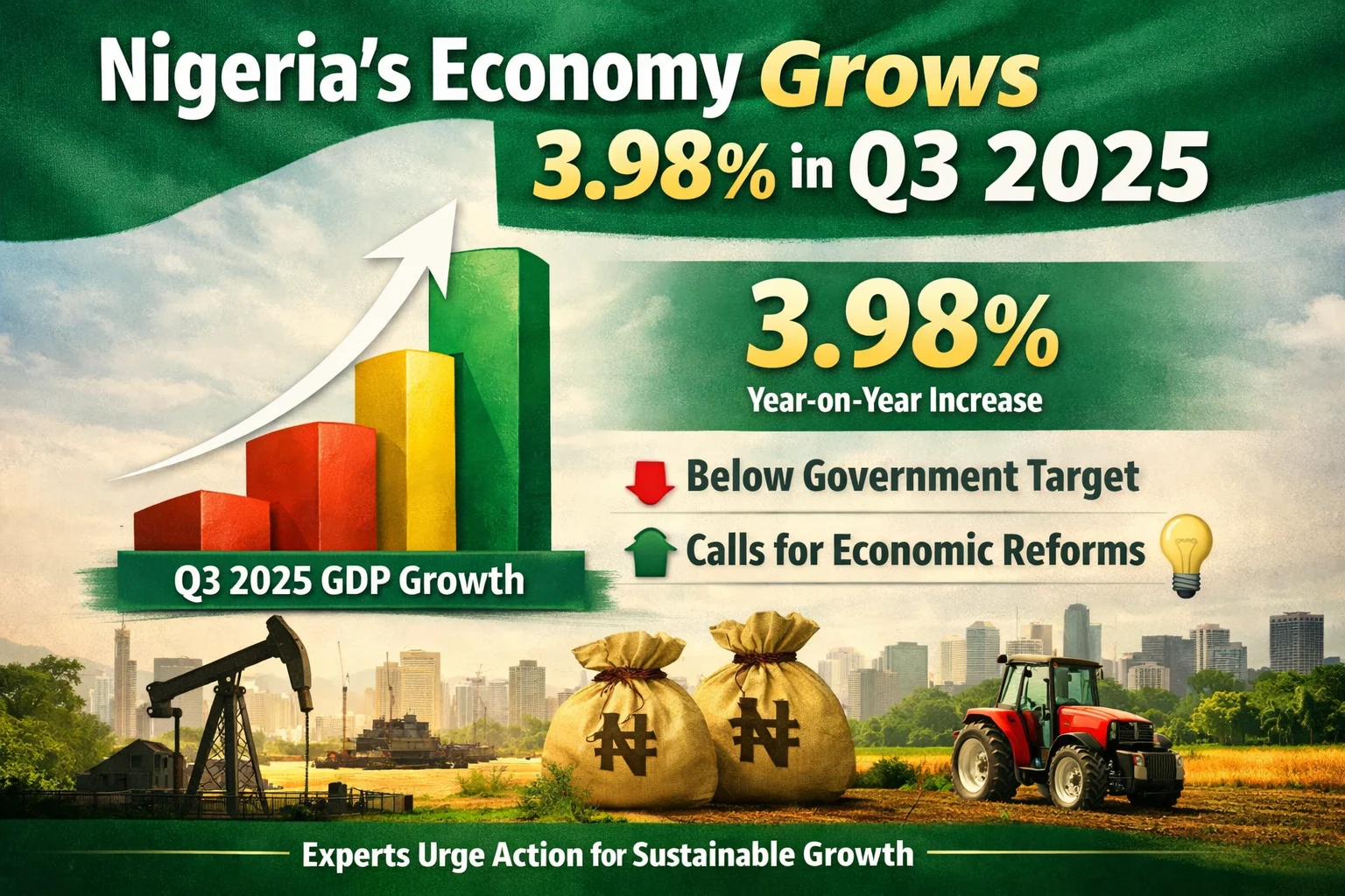 Nigeria Records 3.98% GDP Growth in Q3 2025, Misses Target