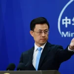 China’s Foreign Ministry spokesperson Guo Jiakun speaks at a regular press briefing.