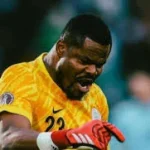 Nigeria’s goalkeeper Stanley Nwabali leaps to save a penalty during the AFCON 2025 third-place match against Egypt, securing the bronze medal for the Super Eagles.