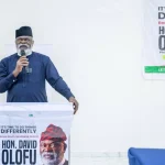 Dr. David Olofu addressing Benue South stakeholders and diaspora leaders during a consultative meeting in Lagos on his Senate aspiration.