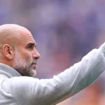 Pep Guardiola waves emotionally to Manchester City fans after his final match in charge at the Etihad Stadium following a 2-1 defeat to Aston Villa.